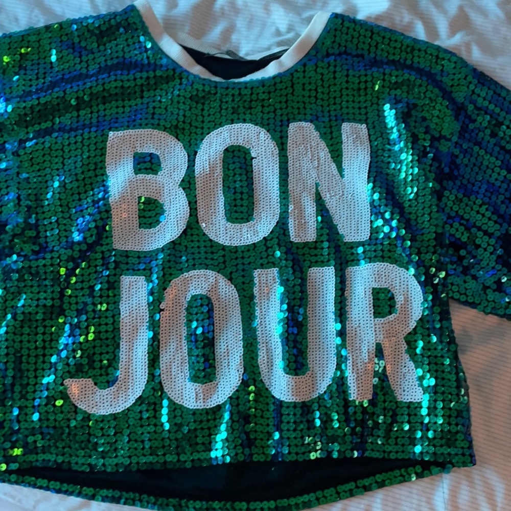 Green and Blue Sequin Boxy Crop Top